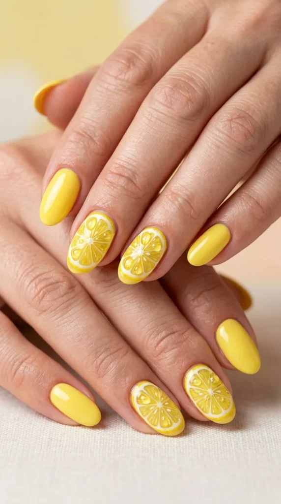 Yellow Citrus Slice Nails