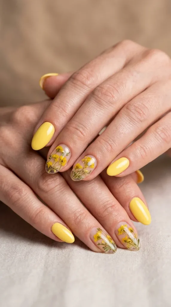 Yellow Floral Accent Nails