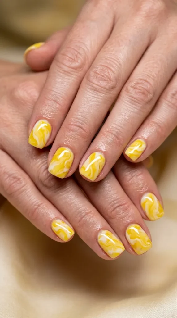 Yellow Marble Effect Nails
