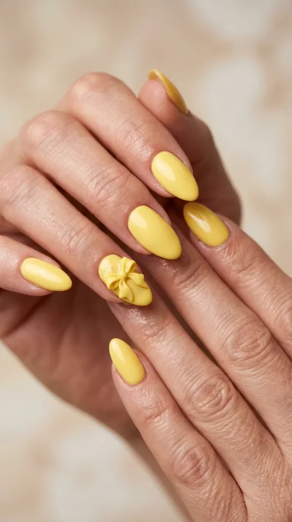 Yellow Ribbon Bow Nails
