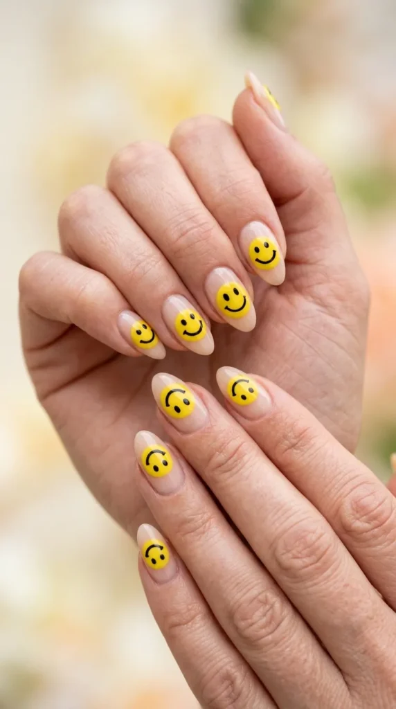Yellow Smiley Face Nails