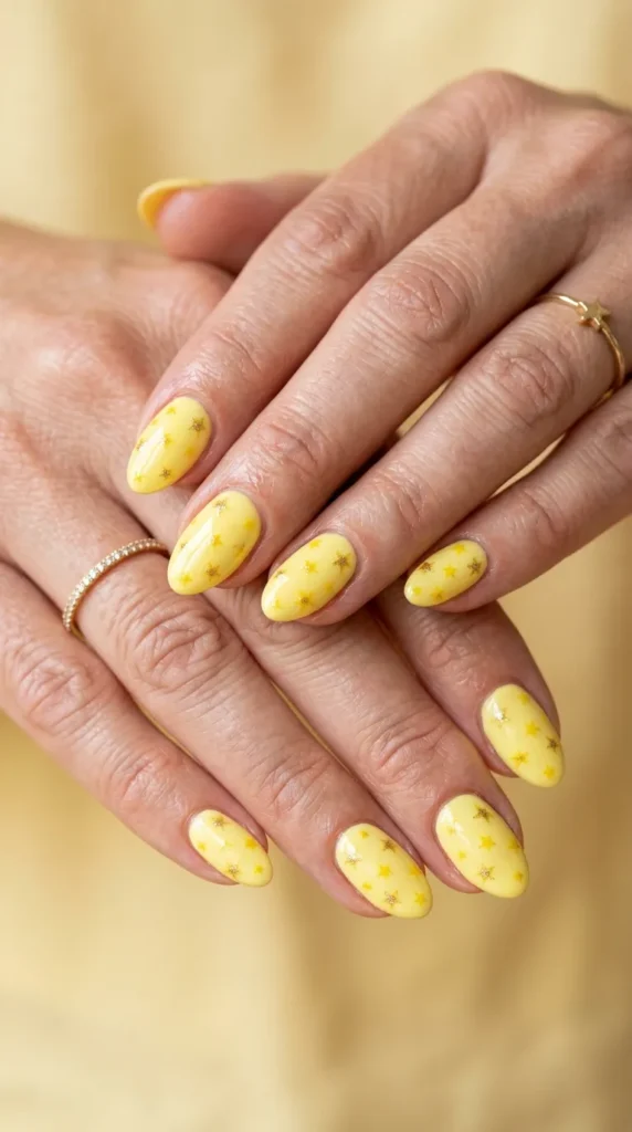 Yellow Star Accent Nails