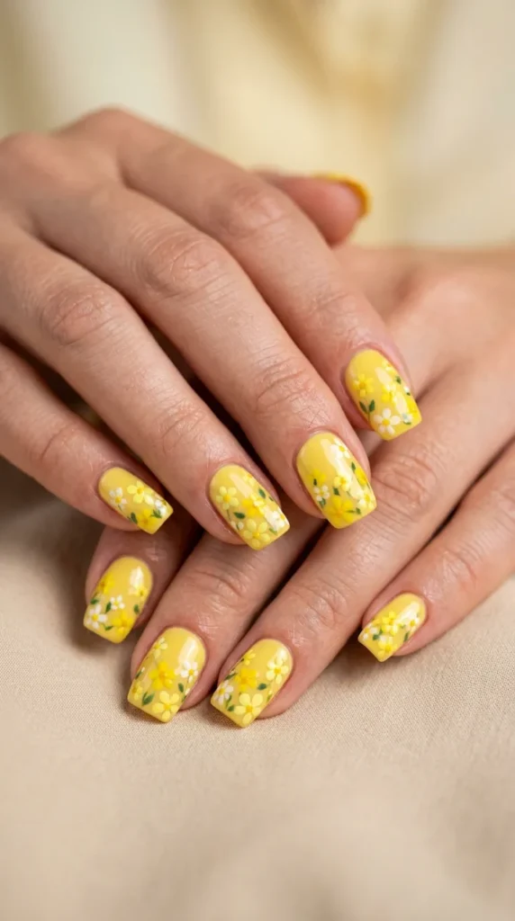 Yellow Tiny Flower Nails