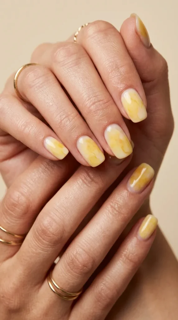 Yellow Watercolor Wash Nails