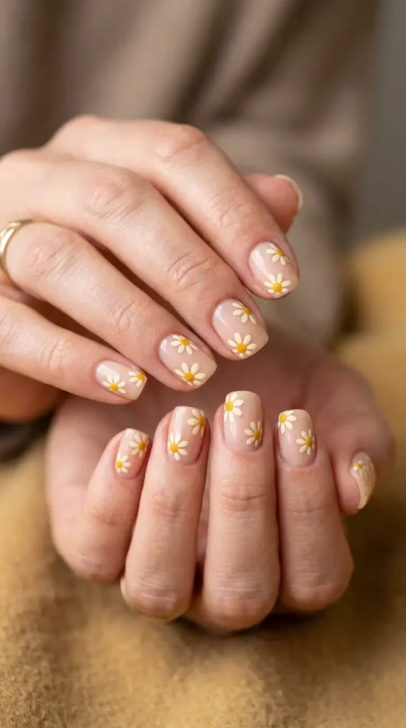 Autumn Daisy Yellow Nails