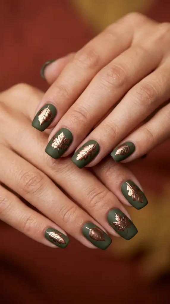 Autumn Leaf Chrome Nail Art