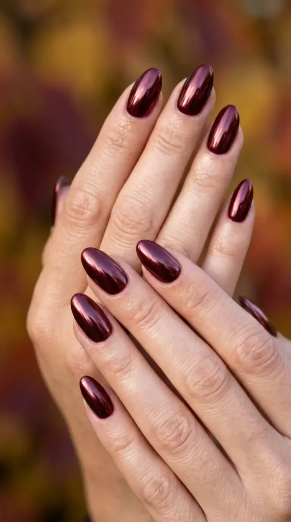 Black Cherry Metallic Chrome Nails