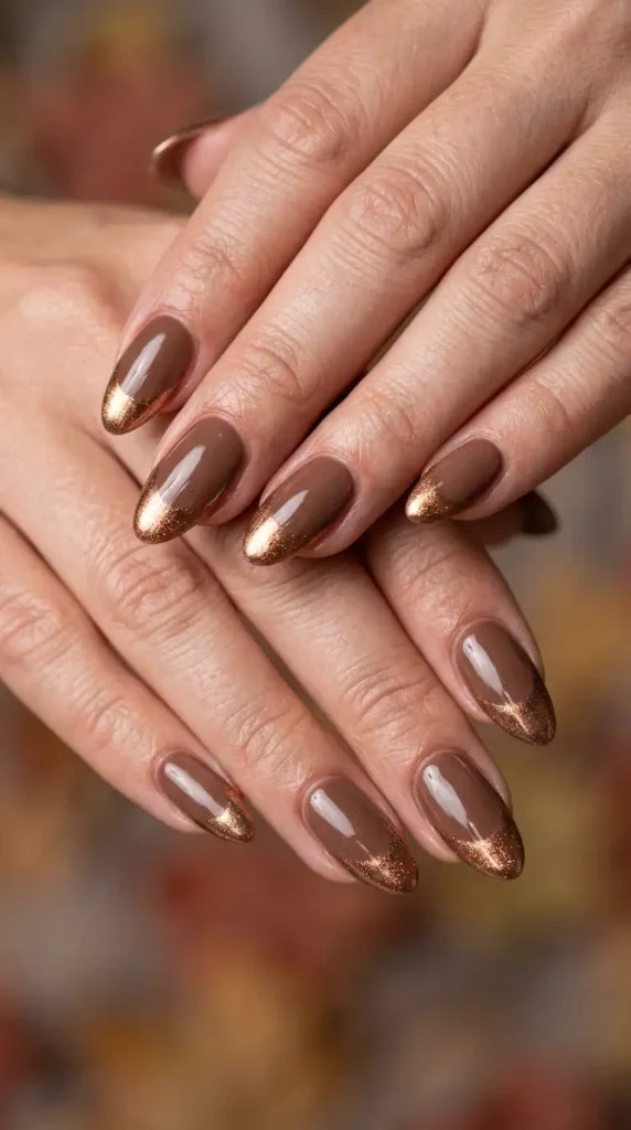 Bronze Chrome French Tips with Brown Base