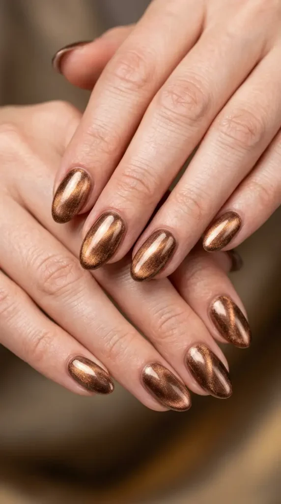 Bronze Velvet Chrome Oval Nails