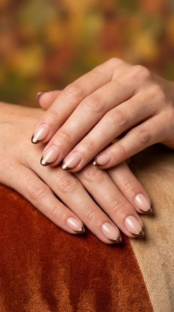 Brown Chrome Micro French Nails