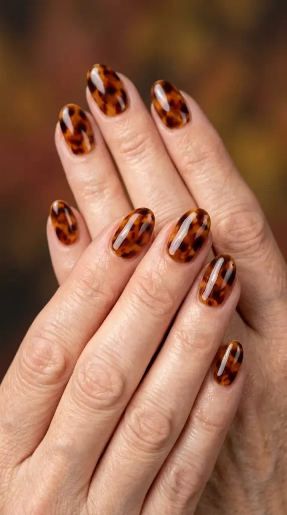 Brown Tortoiseshell Full-Coverage Oval Nails