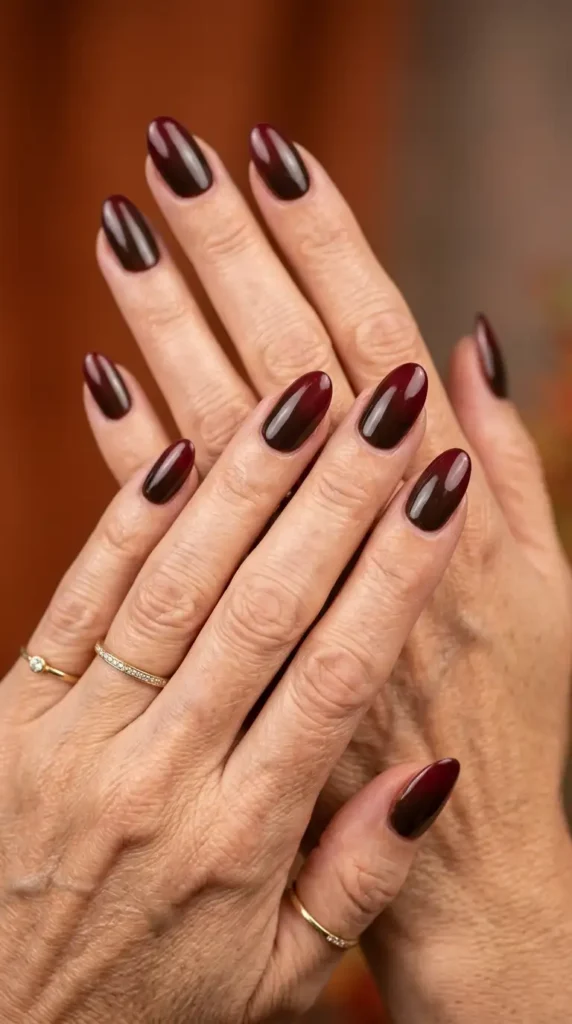 Burgundy and Chocolate Ombre Oval Nails