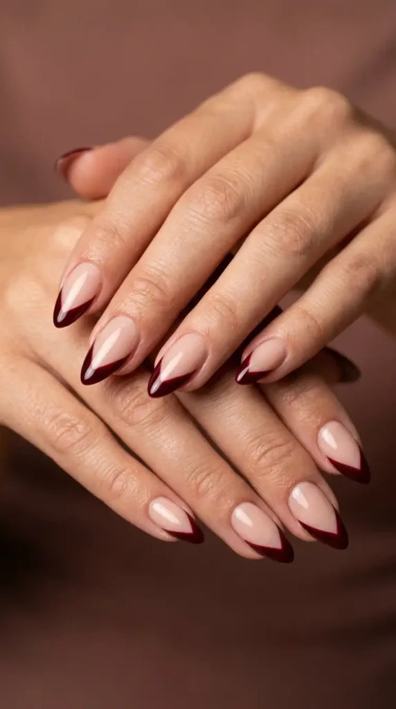 Burgundy and Nude French Nails
