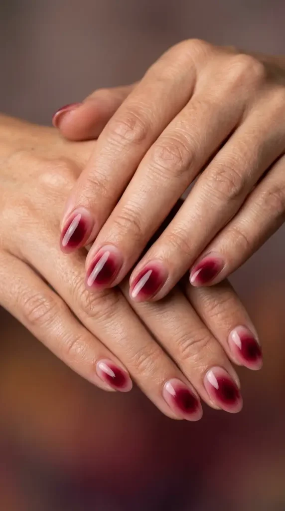 Burgundy Aura Oval Nails