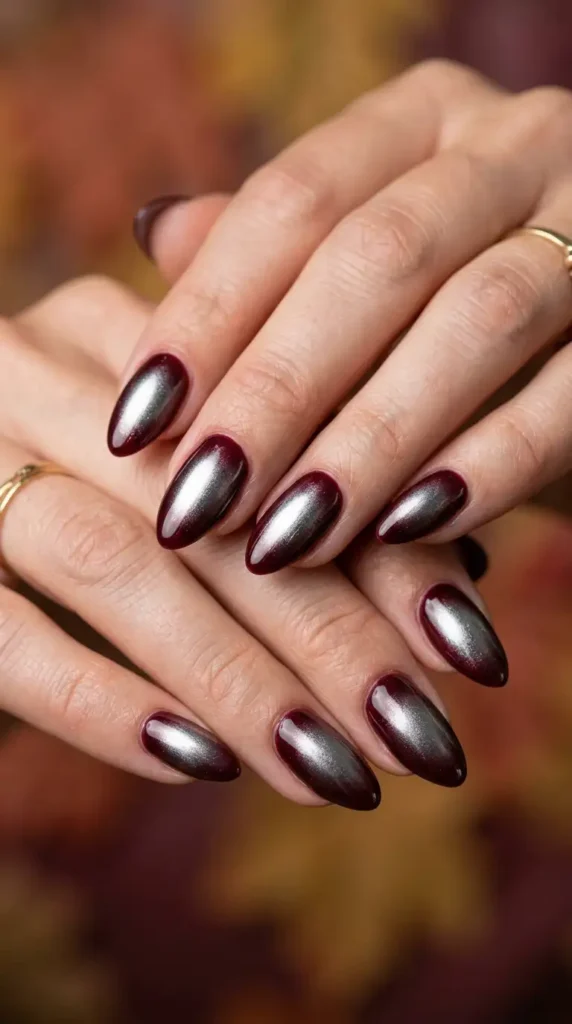 Burgundy Chrome Aura Nails