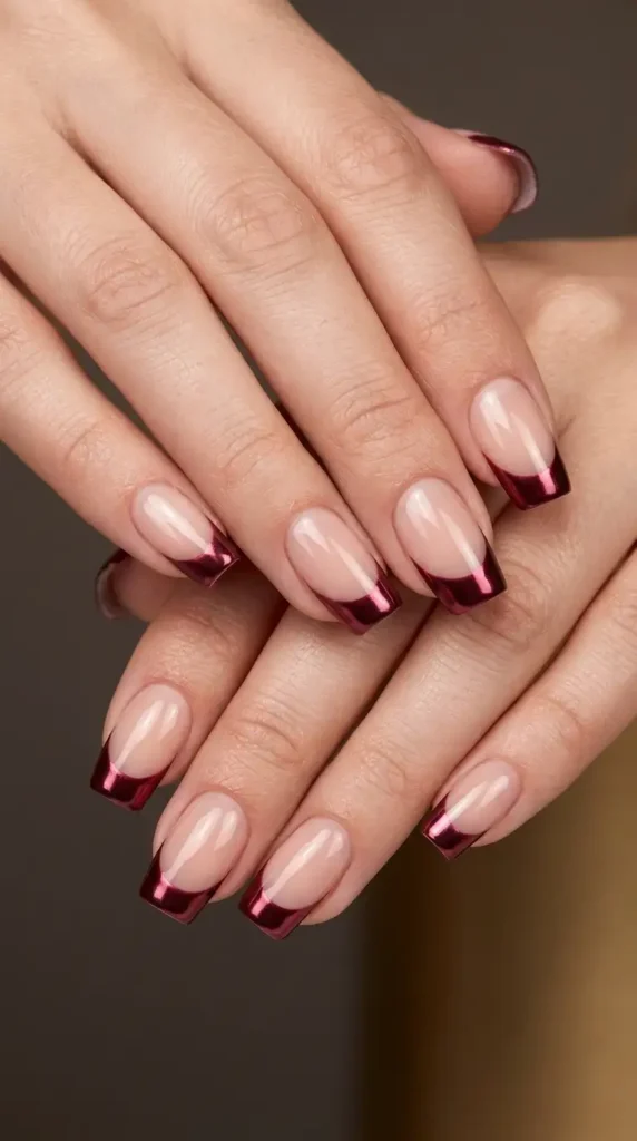 Burgundy Chrome French Manicure