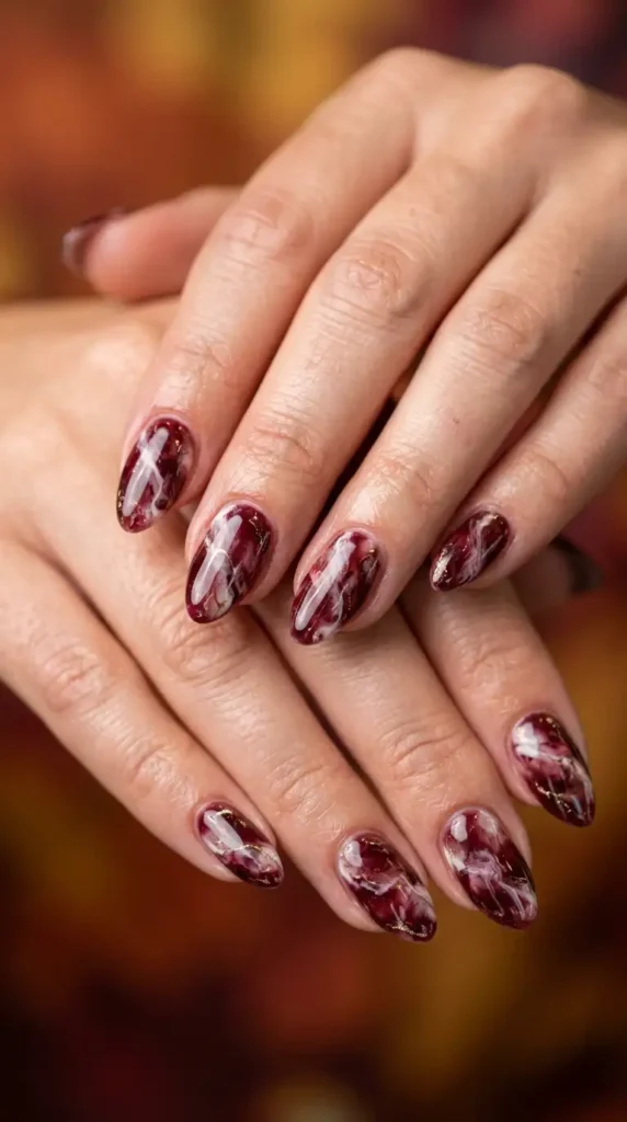 Burgundy Marble Nails