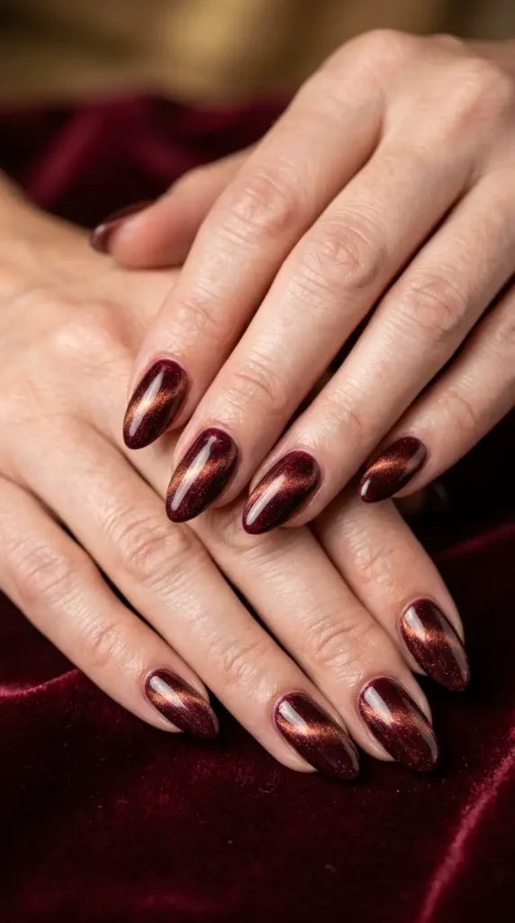 Burgundy Velvet Cat-Eye Nails