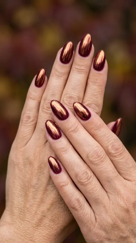 Burgundy Velvet Chrome Nails