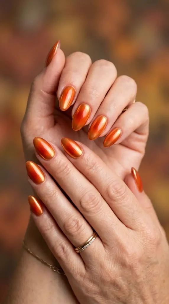 Burnt Orange Aura Chrome Nails