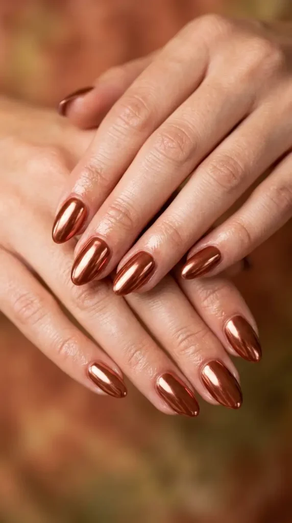 Burnt Sienna Chrome Nails