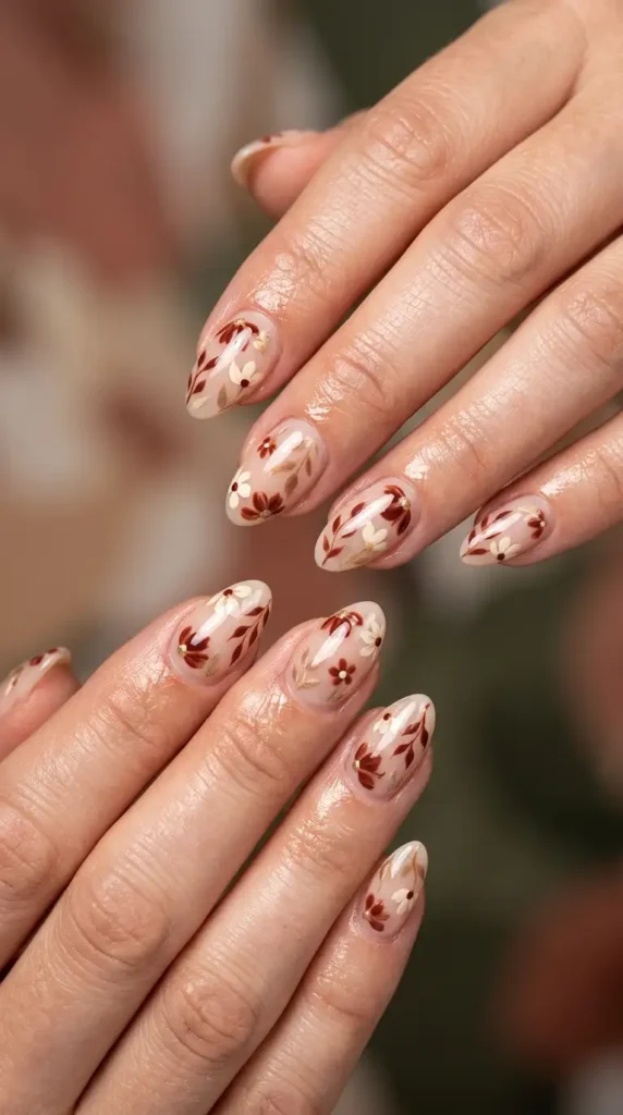 Burnt Sienna Floral Nail Art