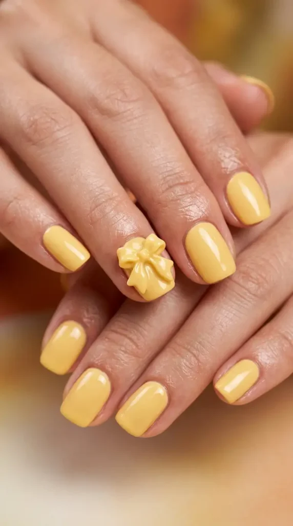 Butter Yellow 3D Bow Nails