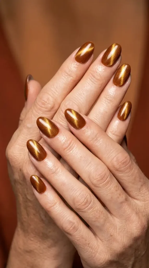 Caramel Cat-Eye Oval Nails