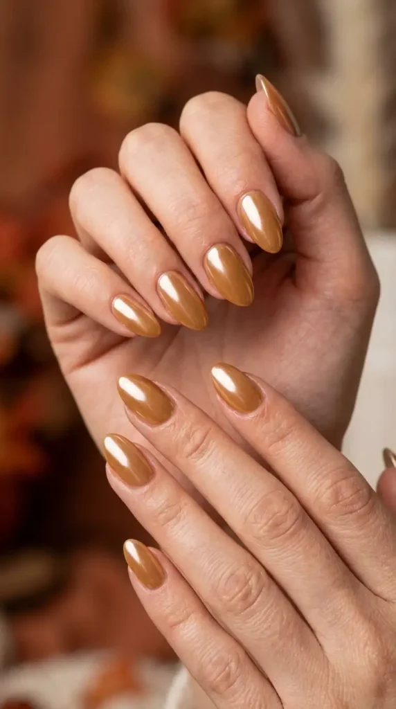 Caramel Glazed Chrome Nails