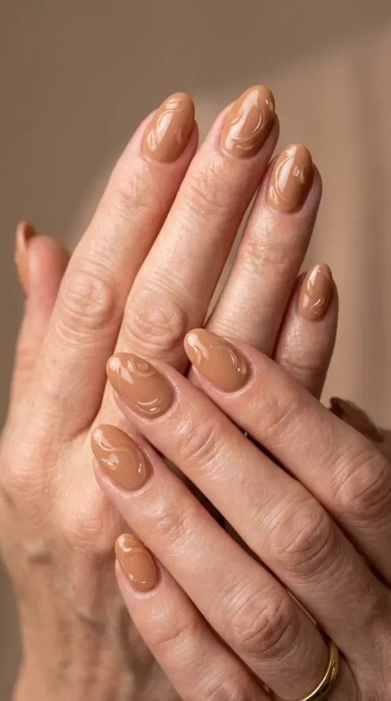 Caramel Latte Oval Nails with 3D Coffee Details