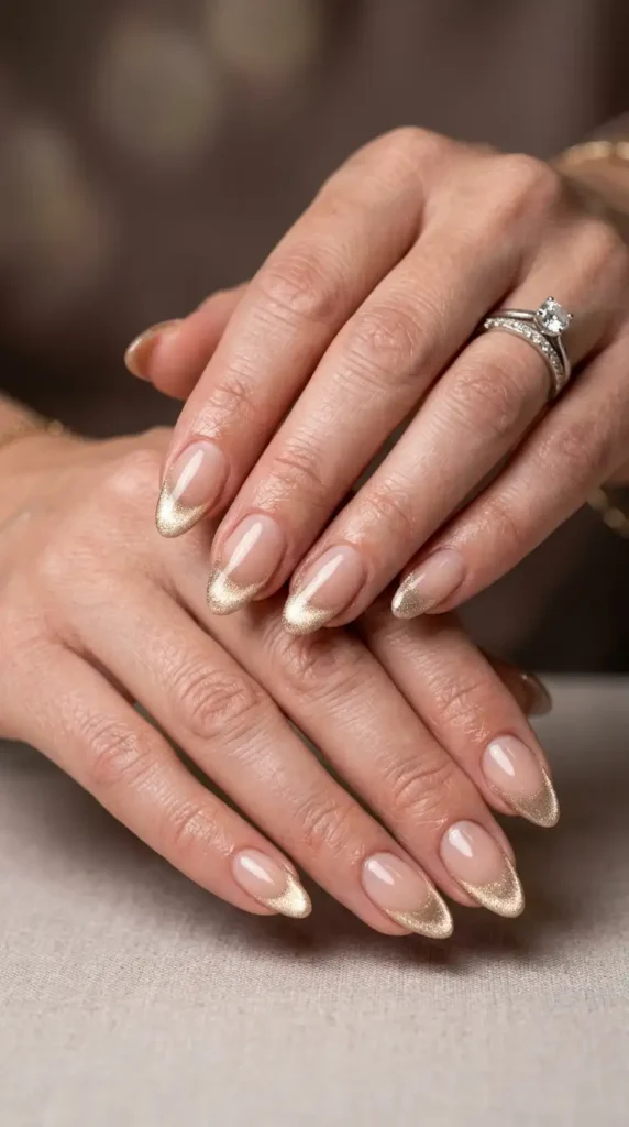 Champagne Cat-Eye French Nails