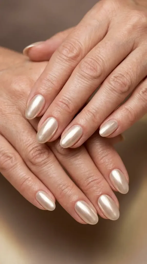 Champagne Chrome Oval Nails