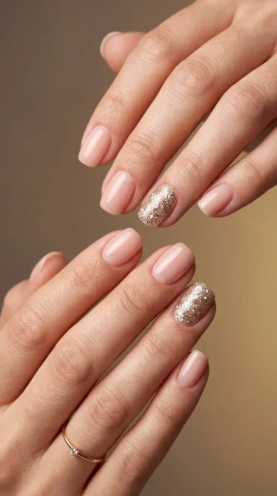 Champagne Glitter Accent Nails