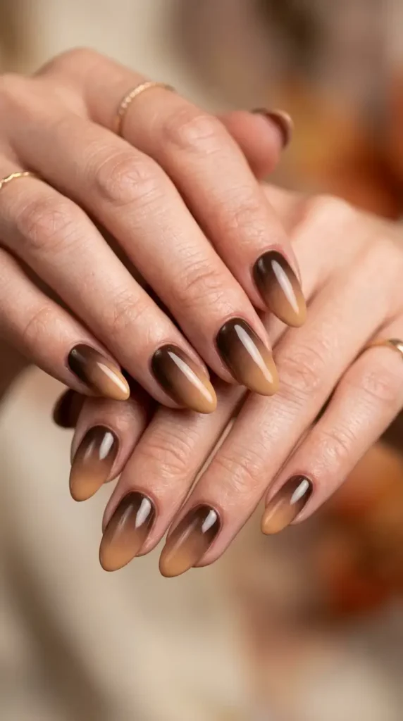 Chocolate and Caramel Ombre Nails