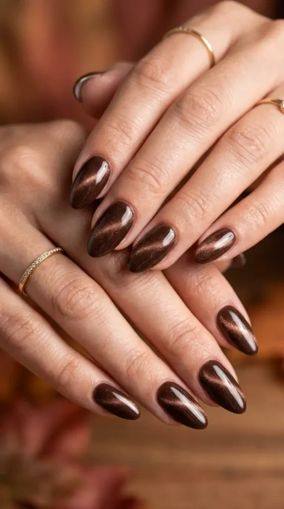 Chocolate Brown Cat-Eye Nails