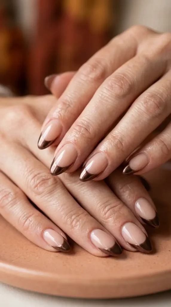 Chocolate Brown Chrome French Tips