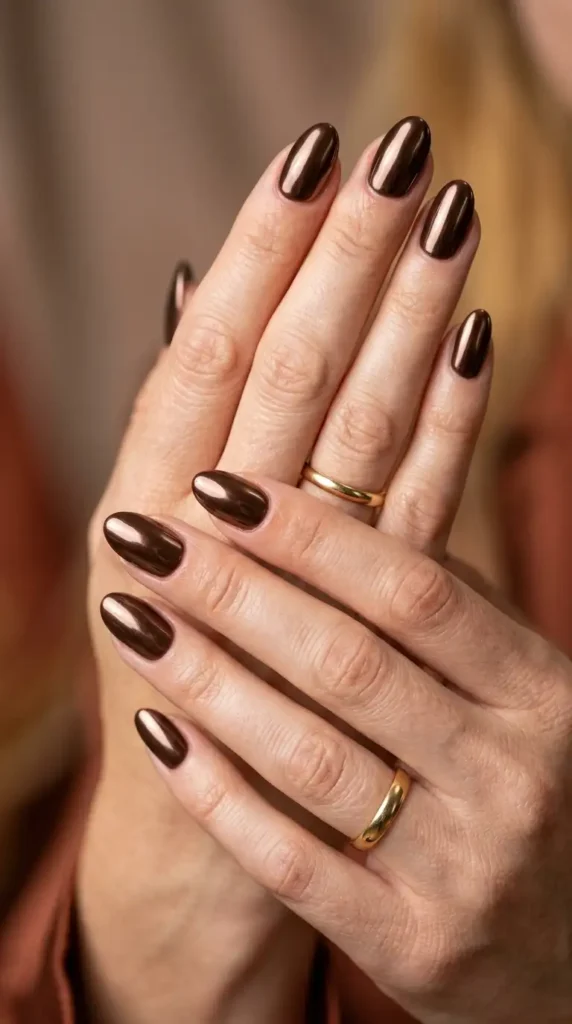 Chocolate Brown Chrome Nails
