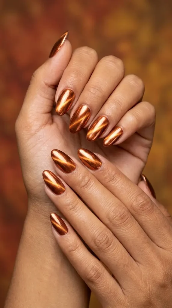 Copper Cat-Eye Chrome Nails