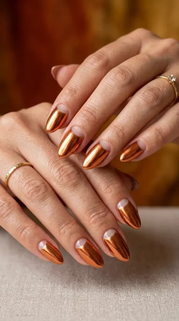 Copper Chrome Half-Moon Nails