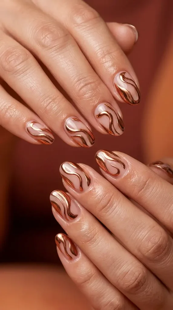 Copper Chrome Swirl Nails