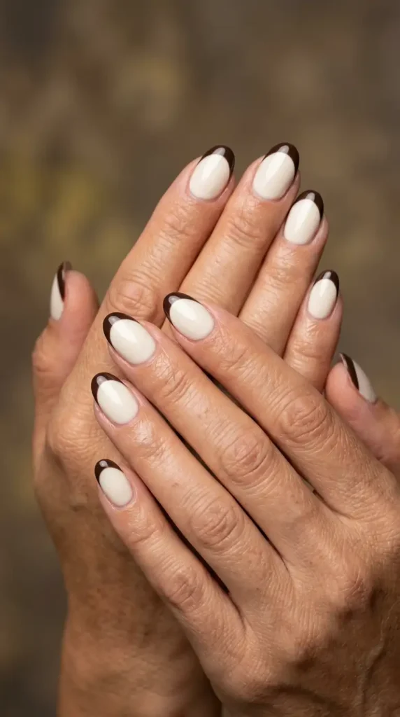 Cream and Espresso French Oval Nails