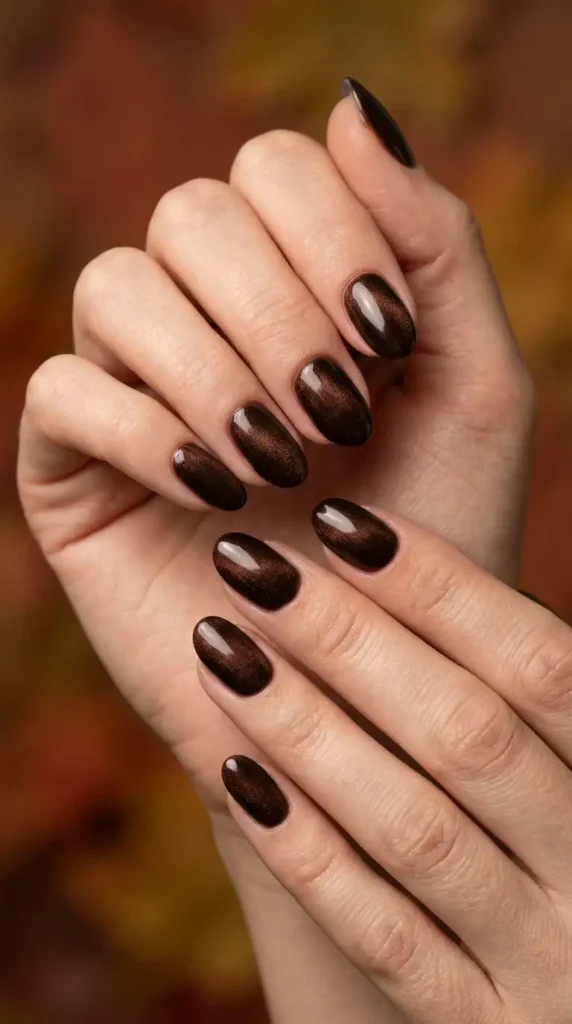Dark Chocolate Velvet Chrome Nails
