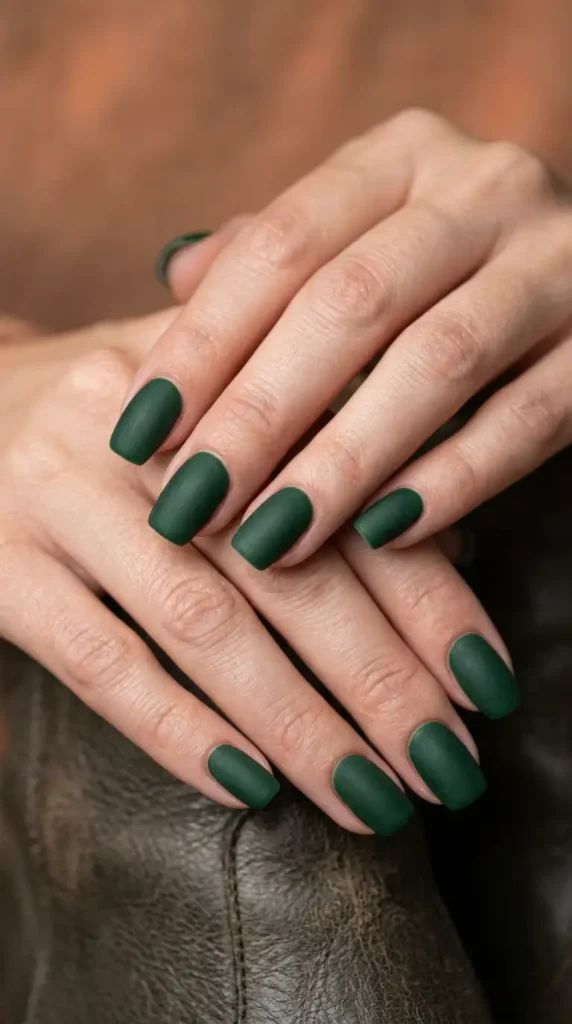 Dark Green Matte Nails