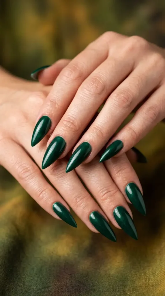 Deep Emerald Stiletto Nails