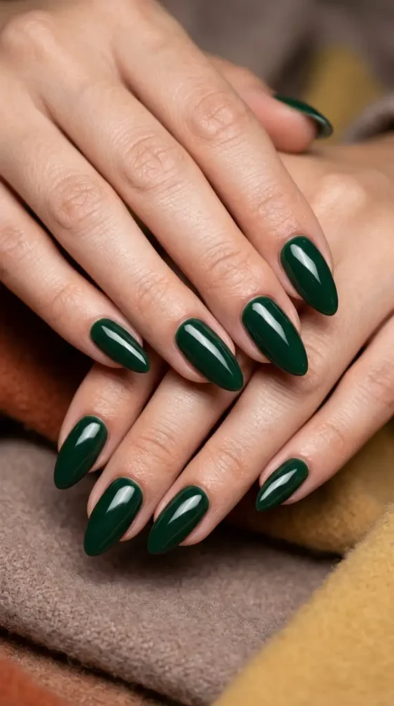 Deep Forest Green Almond Nails