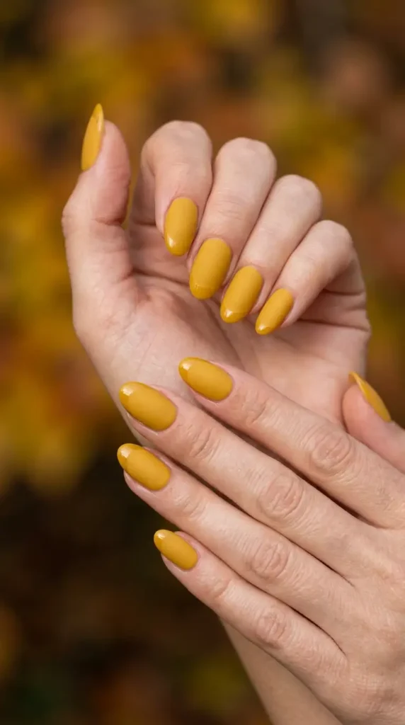 Deep Mustard Matte Nails with Glossy Tips
