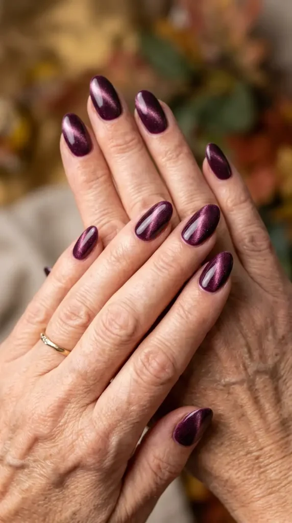 Deep Plum Velvet Oval Nails