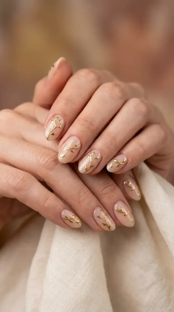 Delicate Gold Vine Nail Art