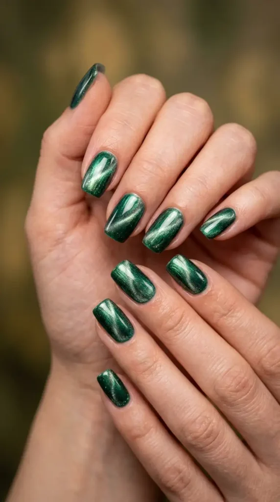 Emerald Green Cat-Eye Nails