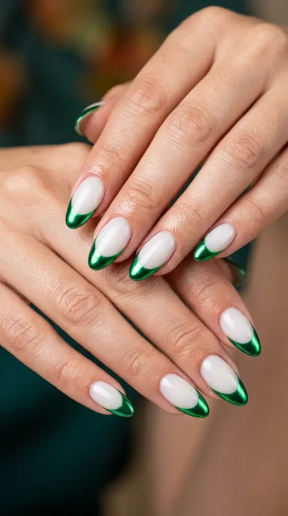 Emerald Green Chrome French Tips